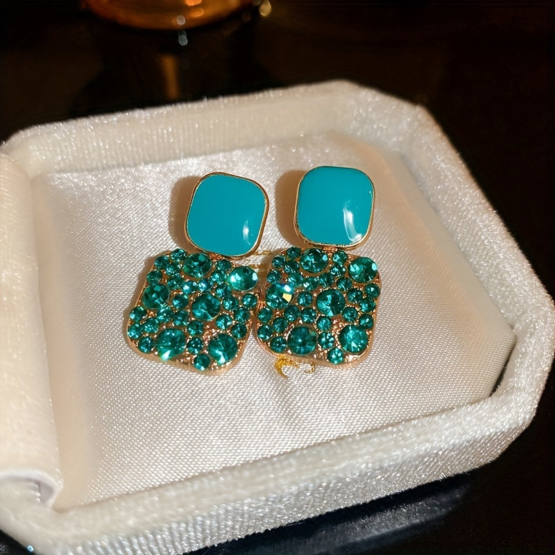 Square Shape Full Shiny Rhinestone Earrings.