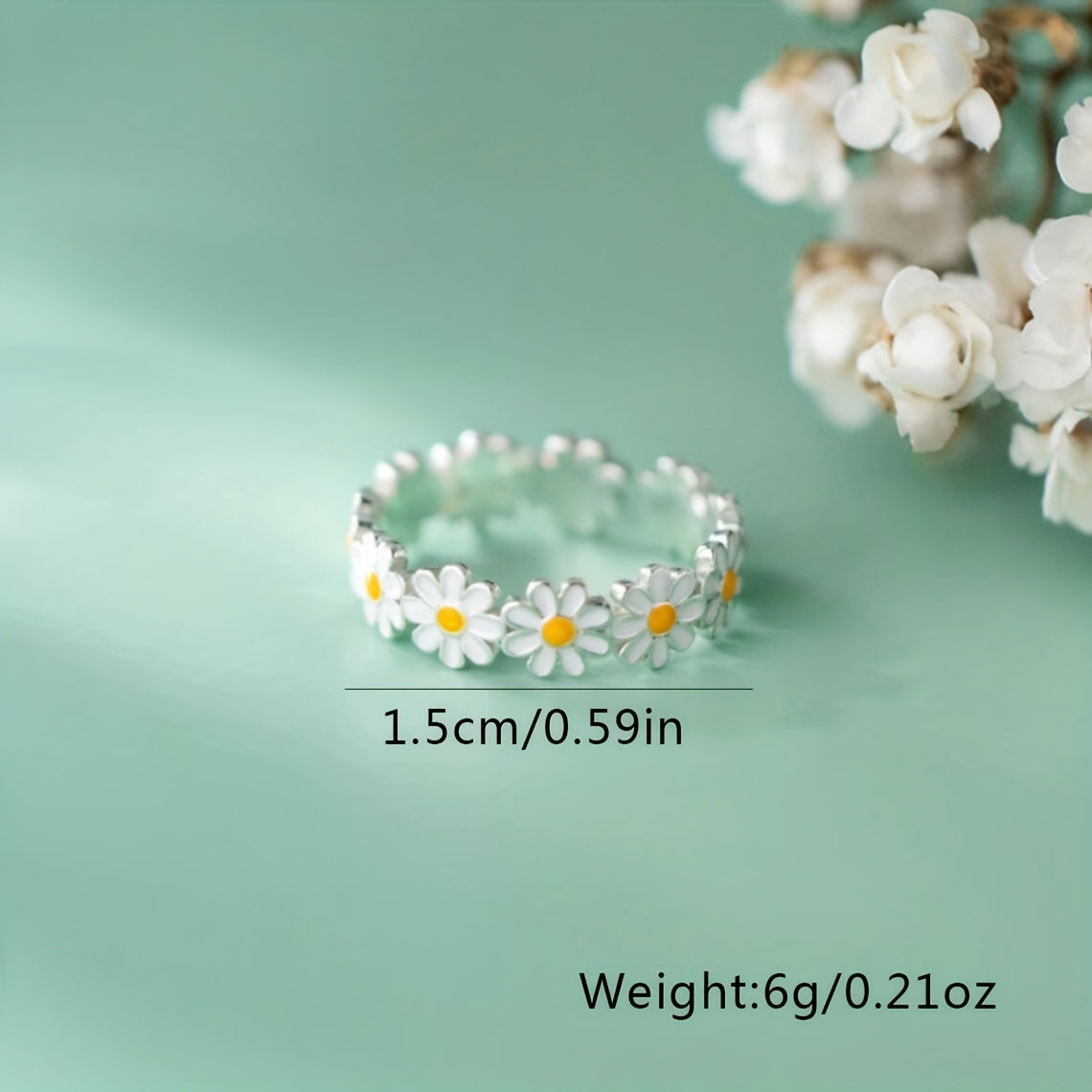 Stylish Little Daisy Ring Forest Style Fresh White Flower Drop Glue Ring Hand Ornament