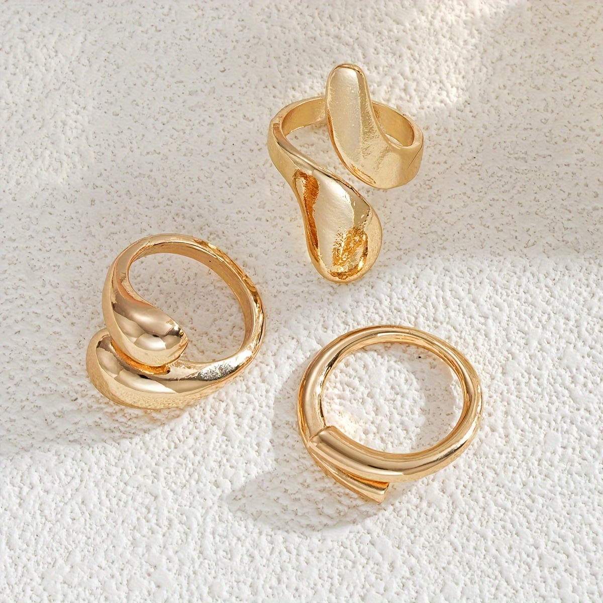 3pcs/set Retro Elegant Fashion Multi-element Wide Face Threaded Geometric Lines Cross Opening Adjustable Exaggerated Ring Sets