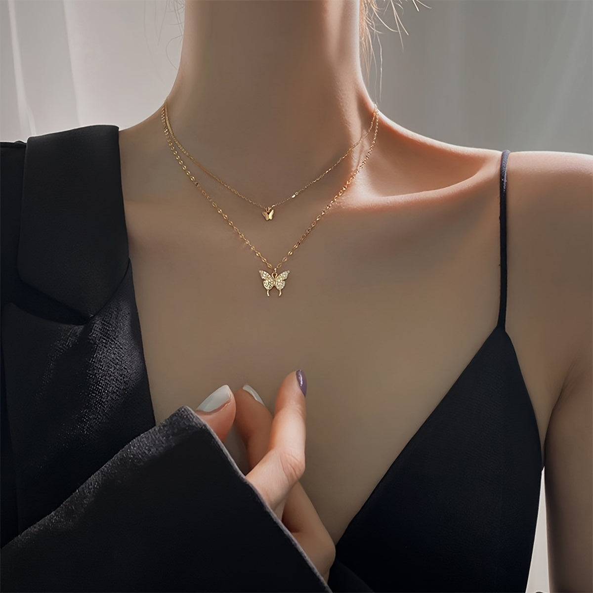 Double Layer Butterfly Alloy Necklace