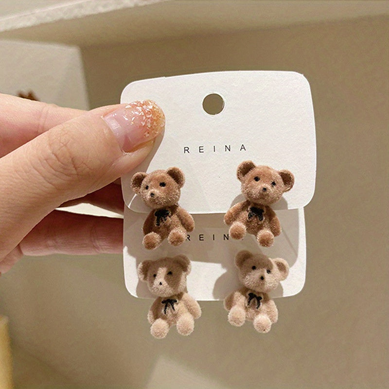 Charming Velvet Rabbit & Bear Stud Earrings