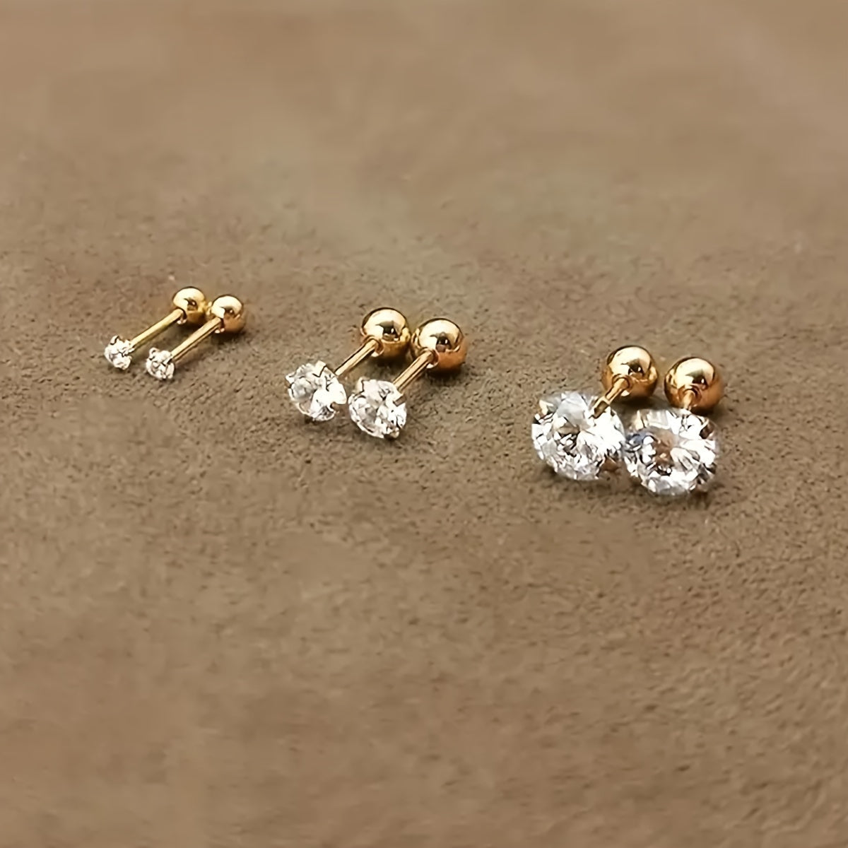 1 Pair or 3 Pairs Stainless Steel 18K Gold Plated Four-claw Twisted Ball Zirconia Earrings