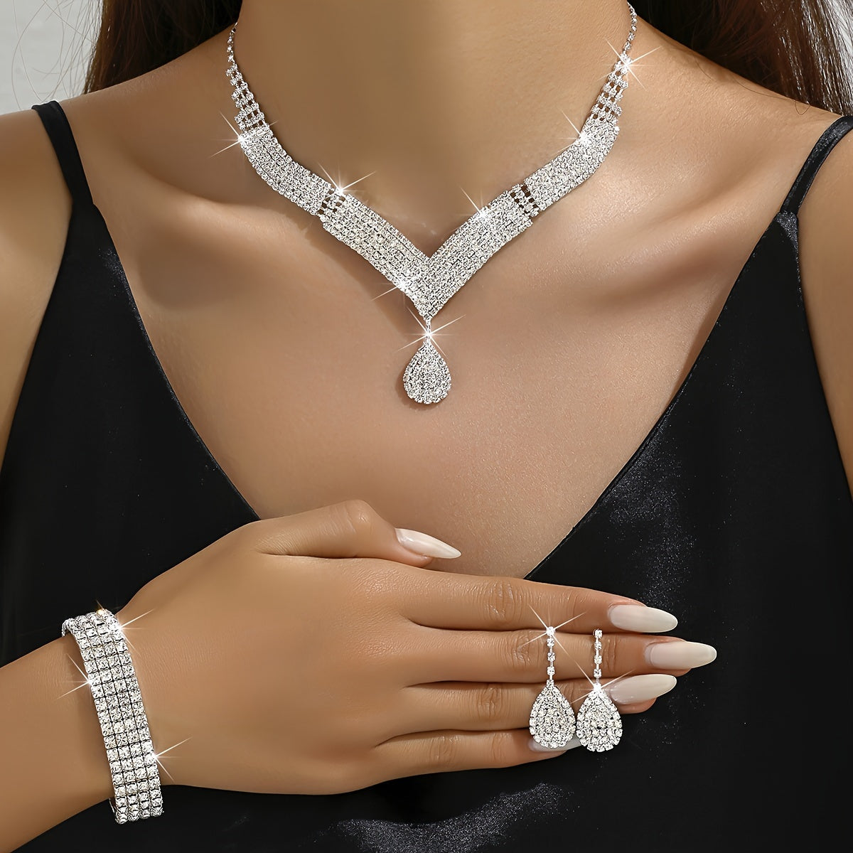 1 Necklace + 1 Pair of Earrings + 1 Bracelet Bridal Jewelry Set