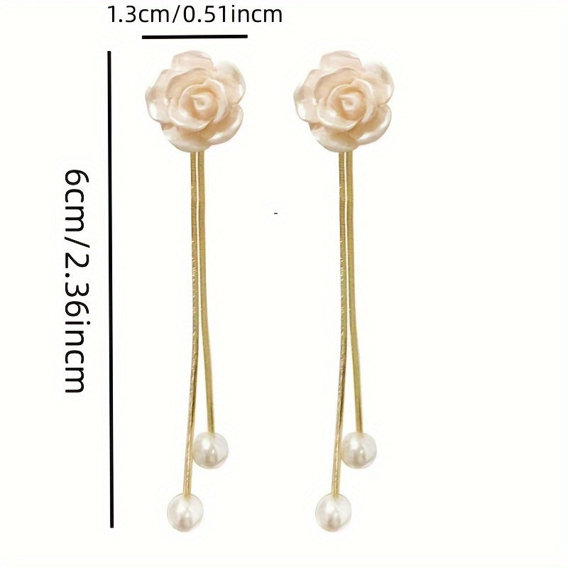 Camellia Tassel Stud Earrings Female Elegant Beautiful Fairy Style Light Luxury Pearl Earrings