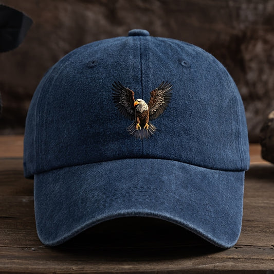 Men's Stylish Black Baseball Cap with Soaring Eagle Print - Sun Protection, Adjustable Fit, Breathable Polyester