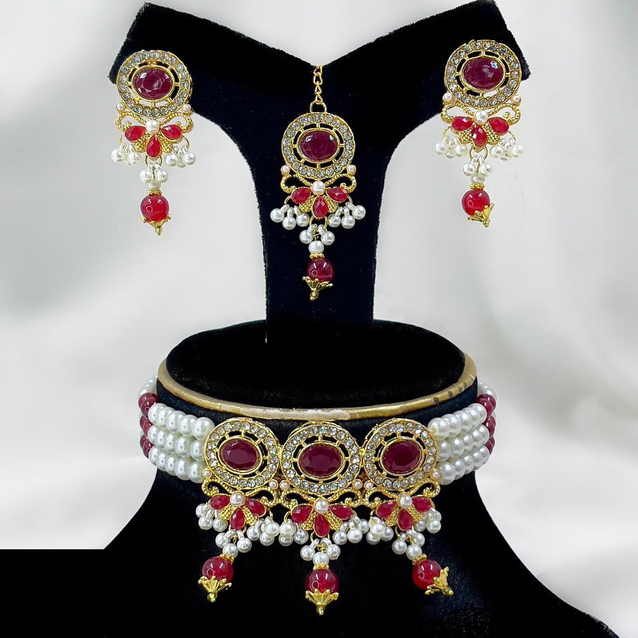 Oval/Pearl Drop Choker Set