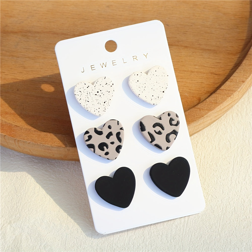 3 Pairs/ Set Heart Shape Stud Earrings Acrylic