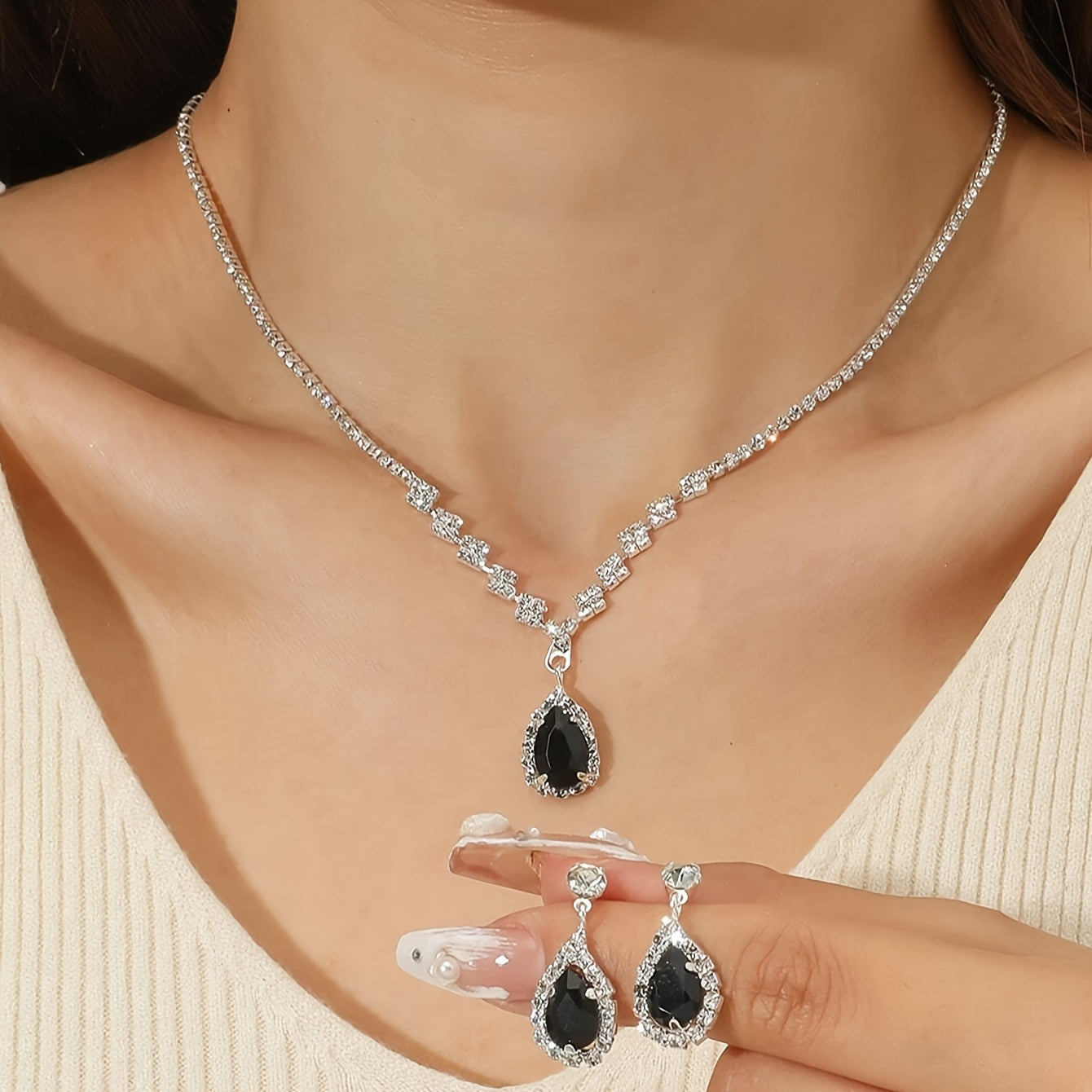 European And American Trendy Claw Chain With Zirconia Necklace And Earrings