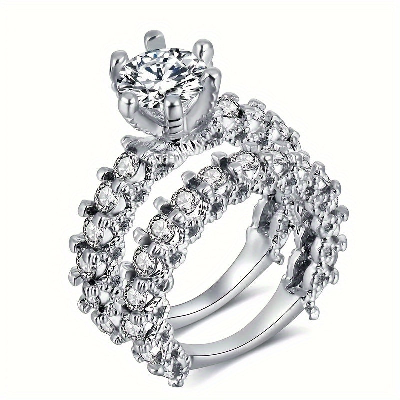 2pcs/set of classic luxury engagement proposal bride set wedding rings, set with exquisite crystal imitation Zirconia