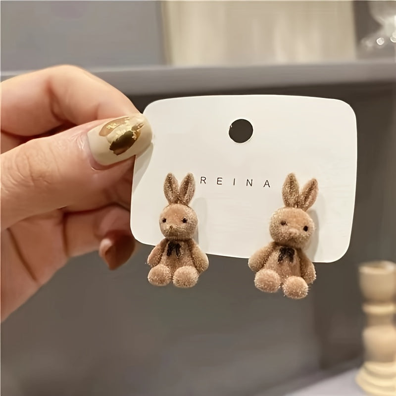 Charming Velvet Rabbit & Bear Stud Earrings