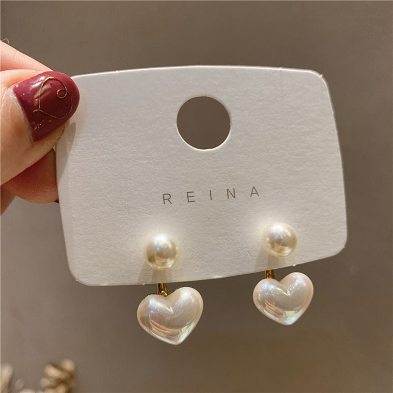 1 Pair Classic Heart-Shaped Faux Pearl Stud Earrings, Hypoallergenic White Golden Plated Alloy with Acrylic Inlay