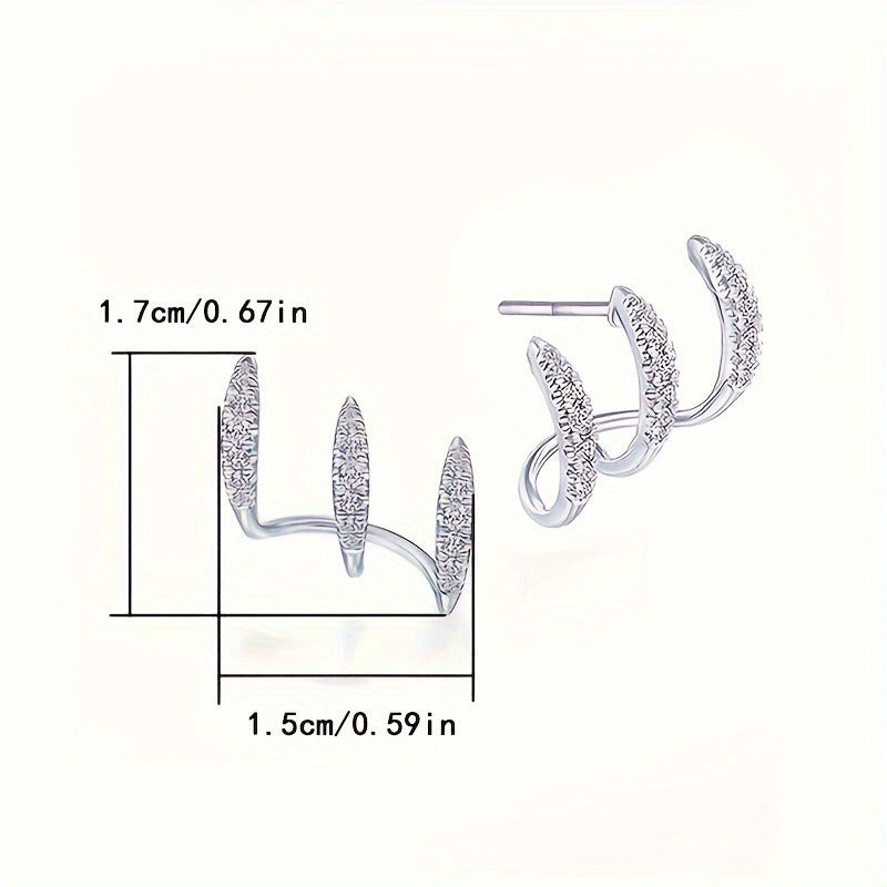 1 Pair Elegant French-Style Curved Claw Stud Earrings, Zinc Alloy with Rhinestone Inlay