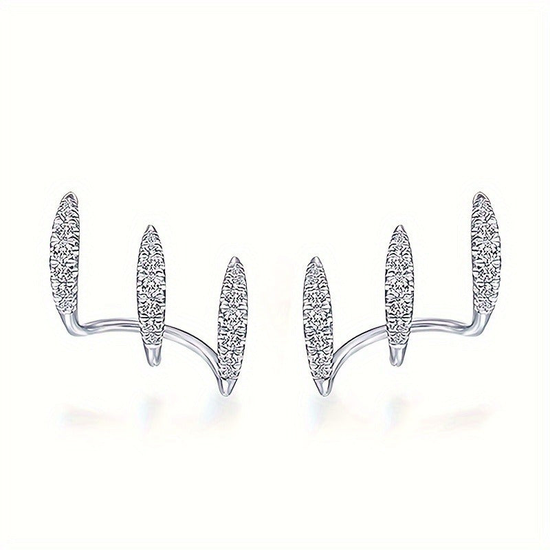 1 Pair Elegant French-Style Curved Claw Stud Earrings, Zinc Alloy with Rhinestone Inlay