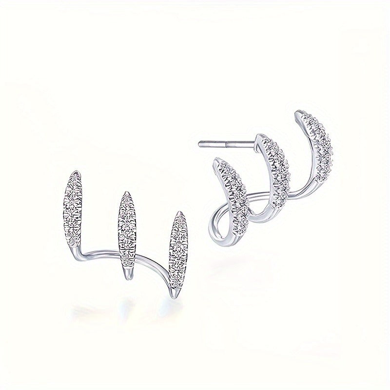 1 Pair Elegant French-Style Curved Claw Stud Earrings, Zinc Alloy with Rhinestone Inlay