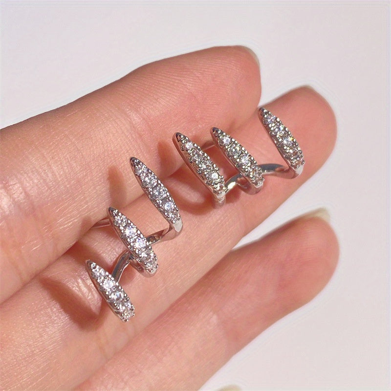 1 Pair Elegant French-Style Curved Claw Stud Earrings, Zinc Alloy with Rhinestone Inlay