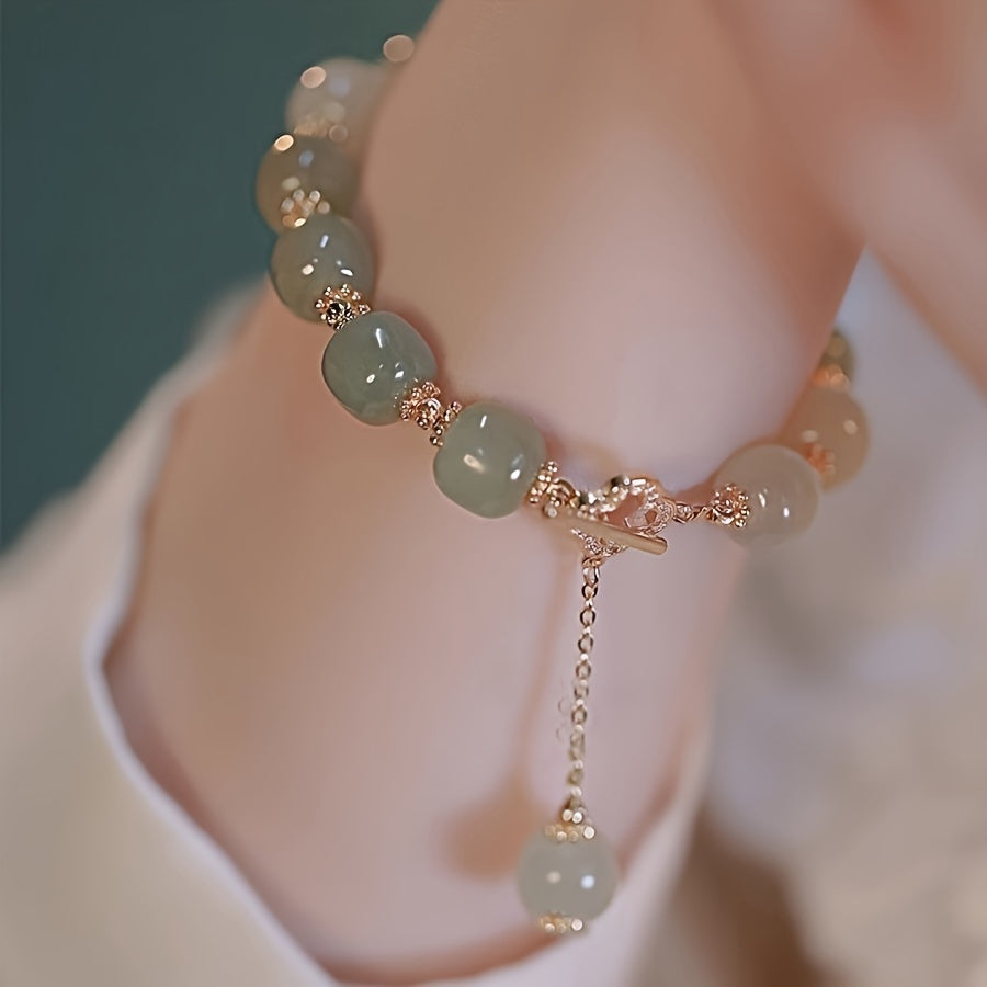 Elegant Glass Jade Bead Bracelet with Imitation Jade Accents