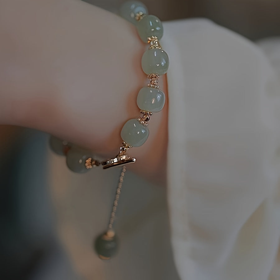 Elegant Glass Jade Bead Bracelet with Imitation Jade Accents