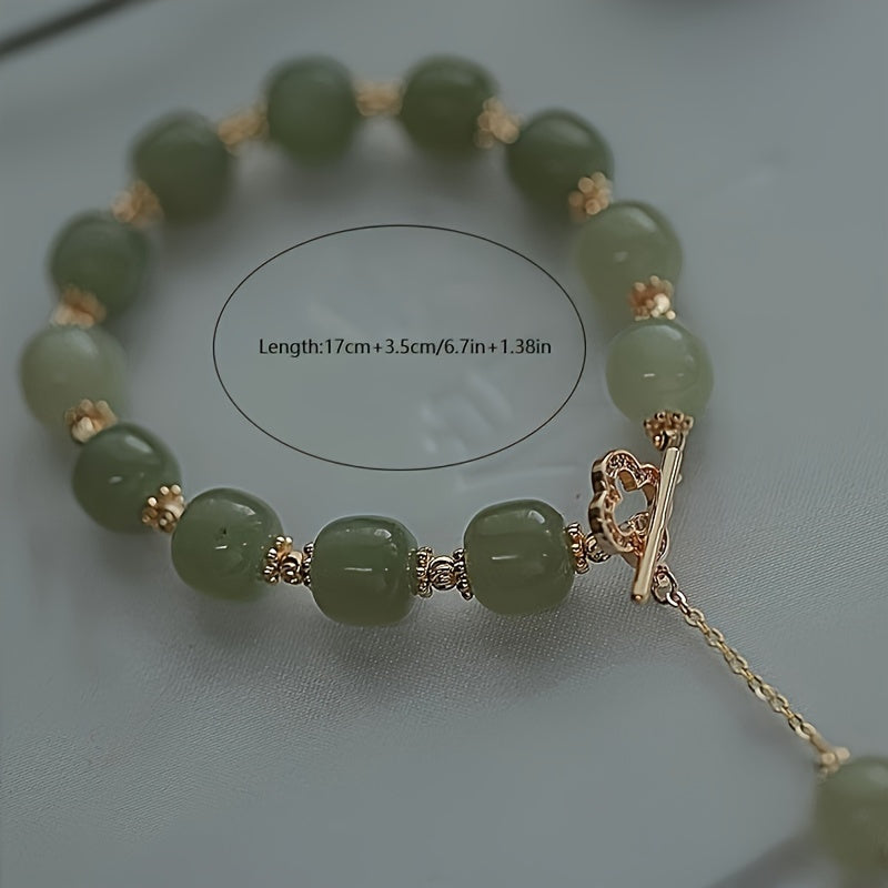 Elegant Glass Jade Bead Bracelet with Imitation Jade Accents