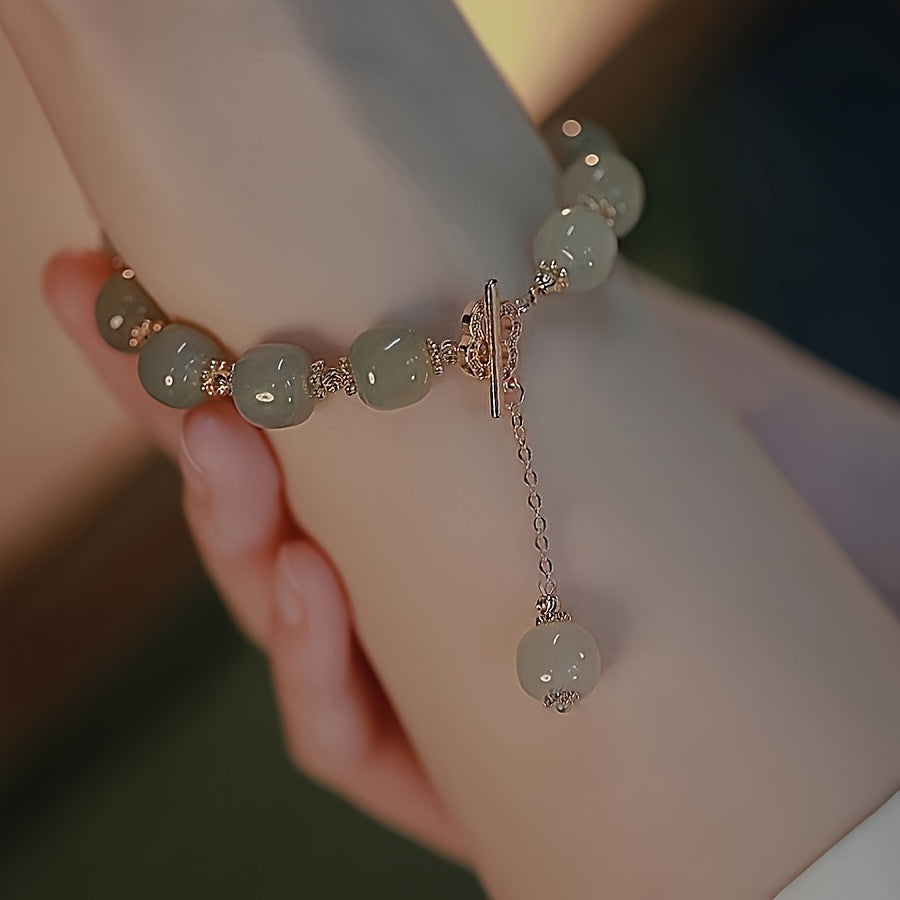 Elegant Glass Jade Bead Bracelet with Imitation Jade Accents