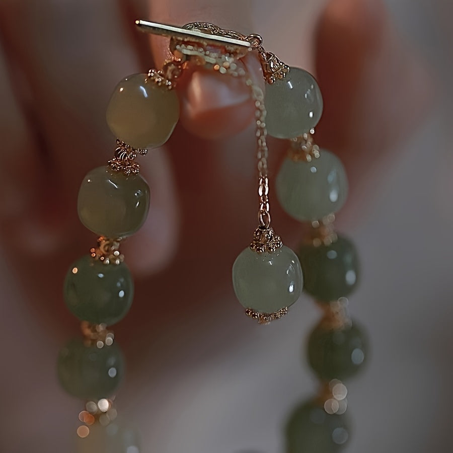 Elegant Glass Jade Bead Bracelet with Imitation Jade Accents