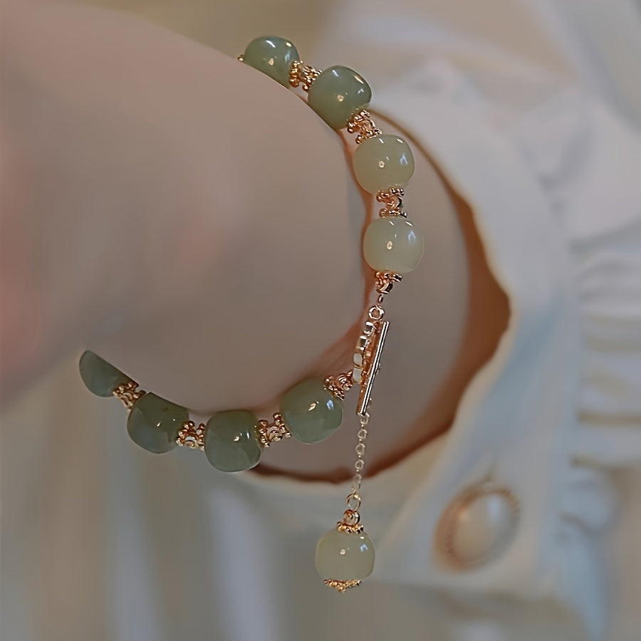 Elegant Glass Jade Bead Bracelet with Imitation Jade Accents
