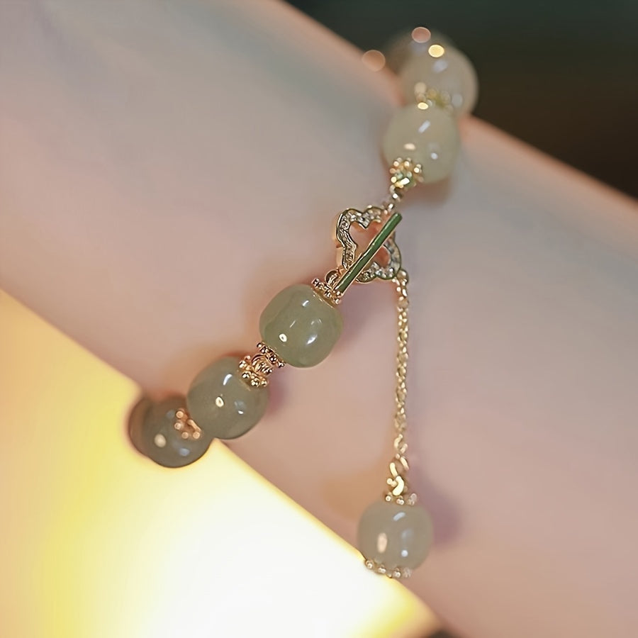Elegant Glass Jade Bead Bracelet with Imitation Jade Accents