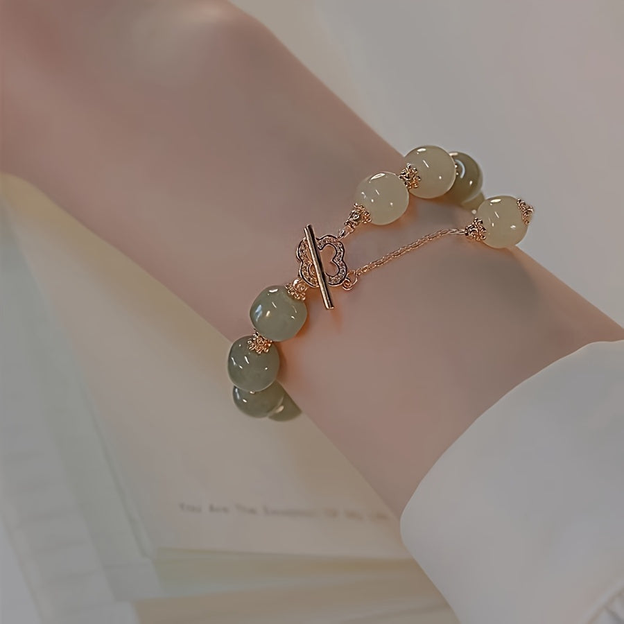 Elegant Glass Jade Bead Bracelet with Imitation Jade Accents