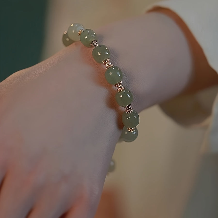 Elegant Glass Jade Bead Bracelet with Imitation Jade Accents