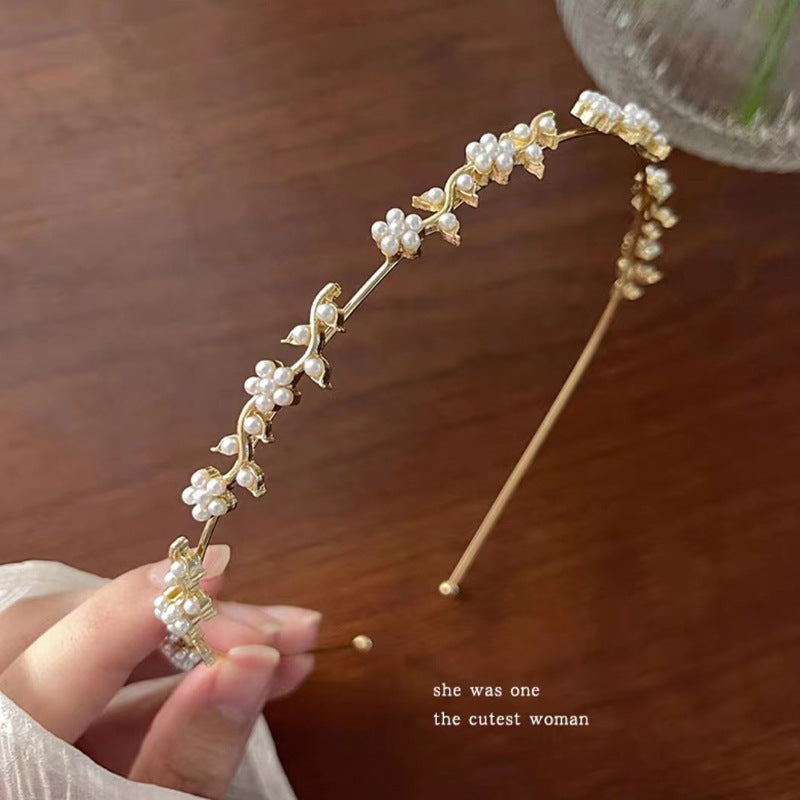 Elegant Alloy Headband with Faux Pearls, Flowers & Rhinestones - Chic Hair Accessory for Women