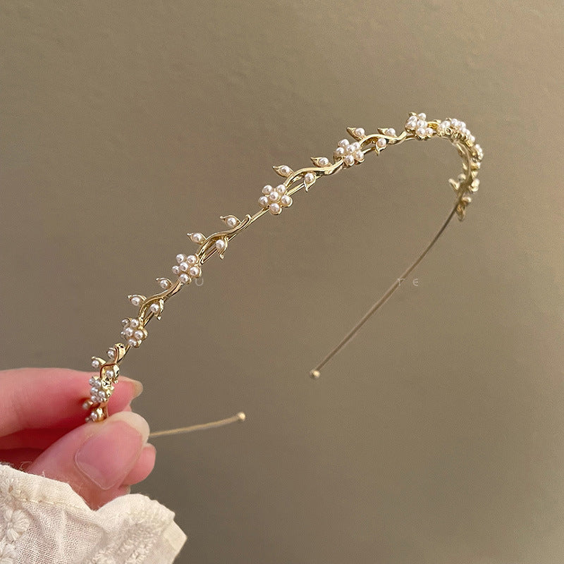 Elegant Alloy Headband with Faux Pearls, Flowers & Rhinestones - Chic Hair Accessory for Women
