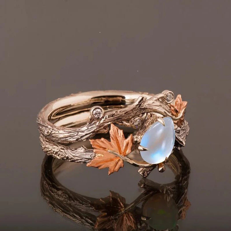 Vintage Maple Leaf Moonstone Ring, perfect for daily wear & parties