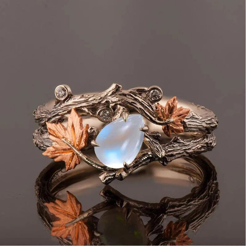 Vintage Maple Leaf Moonstone Ring, perfect for daily wear & parties