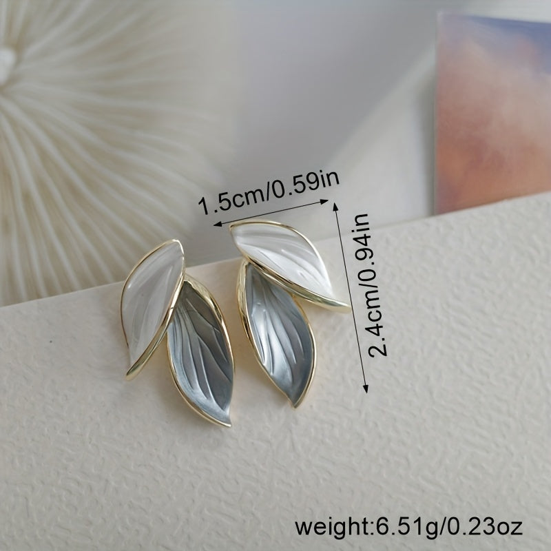 Double Leaf Design Stud Earrings Alloy Jewelry Elegant Simple Style For Women