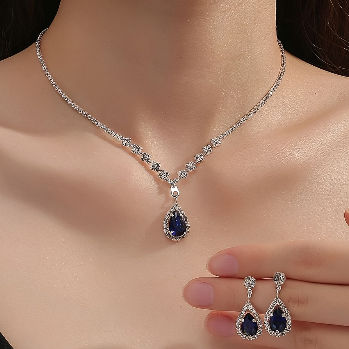 European And American Trendy Claw Chain With Zirconia Necklace And Earrings