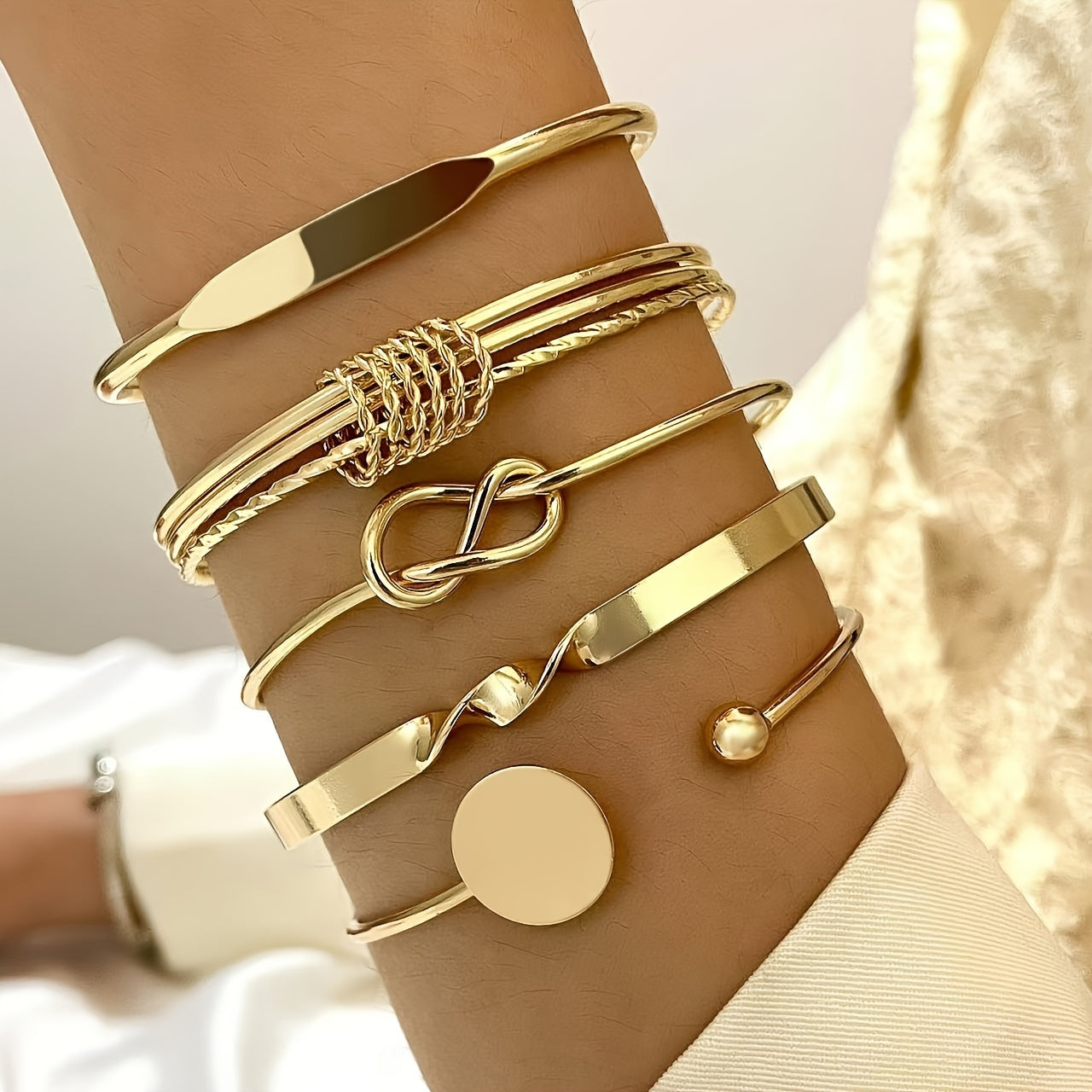 5pcs/set Bangle, Minimalist Geometric Round Glossy Alloy Bangle Bracelet.