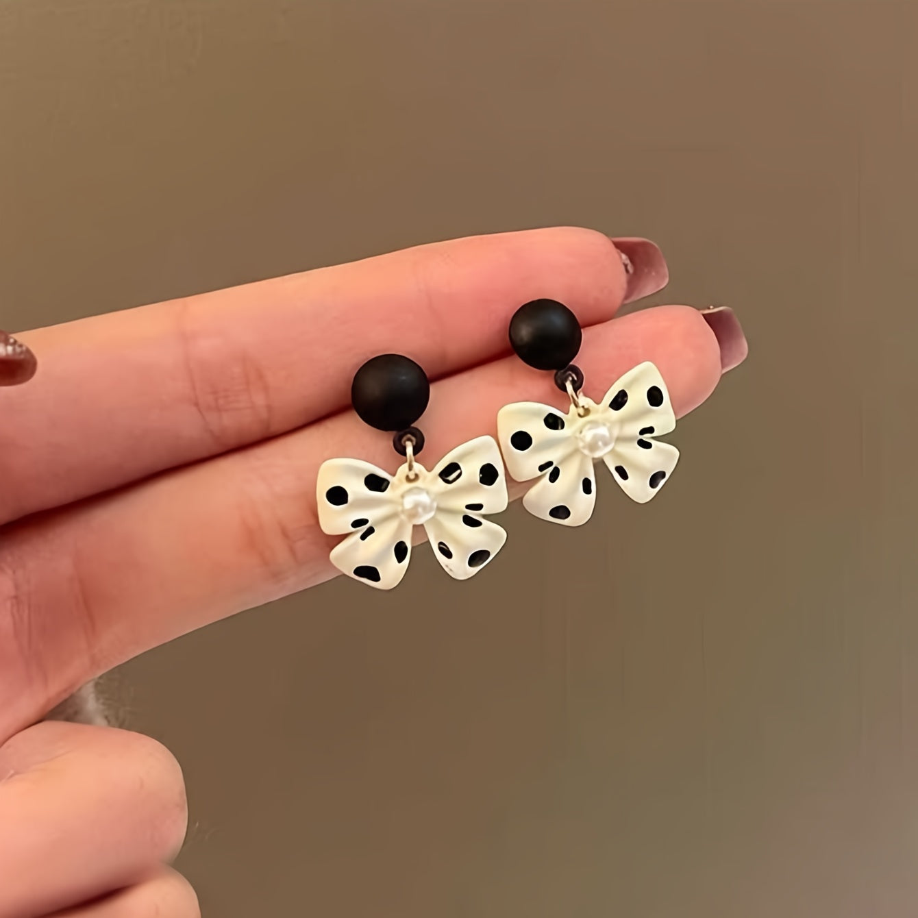 Elegant Polka Dot Faux Pearl Bow Drop Earrings for Women