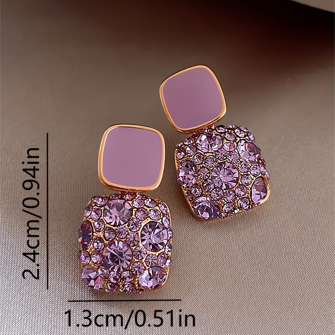 Square Shape Full Shiny Rhinestone Earrings.