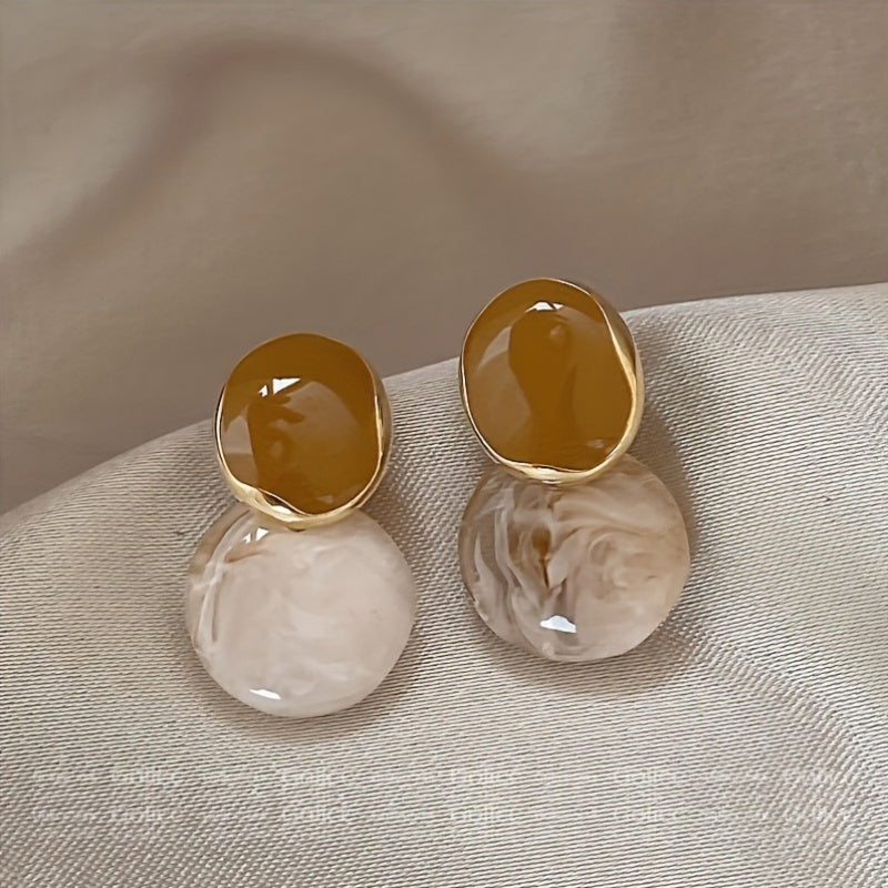 Elegant Zinc Alloy Drop Earrings with Coffee Color Oil Button Design