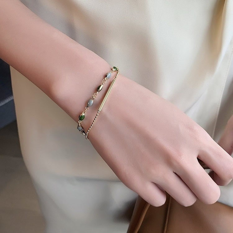 Oval Beads Pillar Doted Chain Bracelet