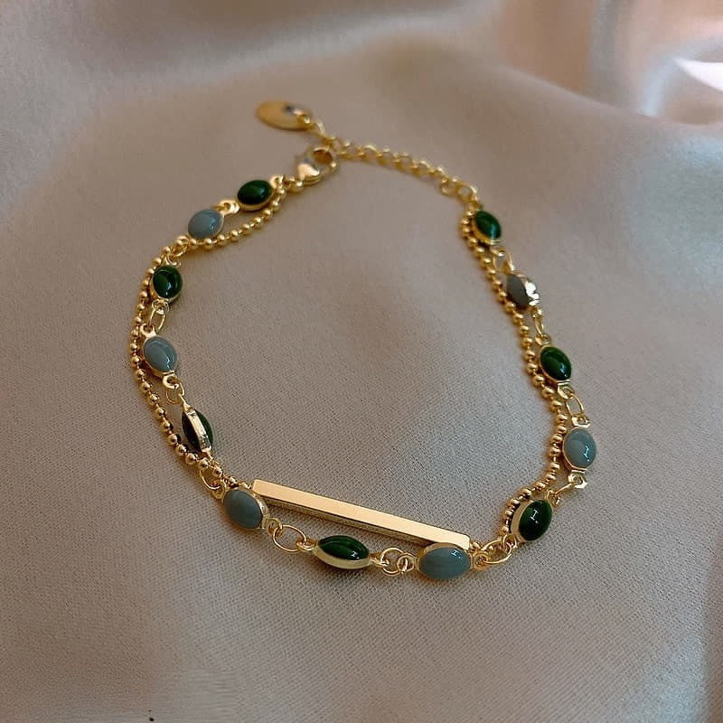 Oval Beads Pillar Doted Chain Bracelet