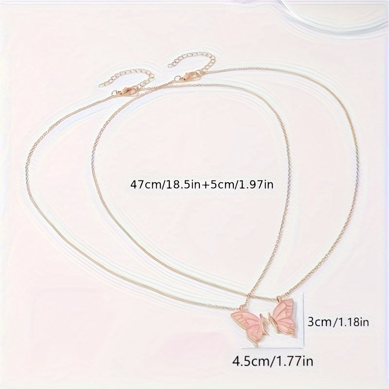 2pc pink color butterfly pendant necklace, adjustable