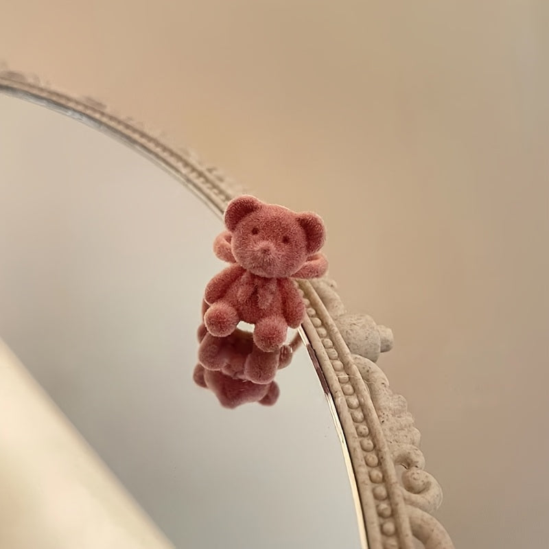 Cute Handmade Velvet Bear Ring, Adjustable