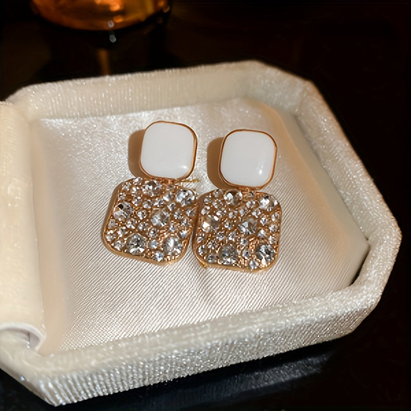Square Shape Full Shiny Rhinestone Earrings.