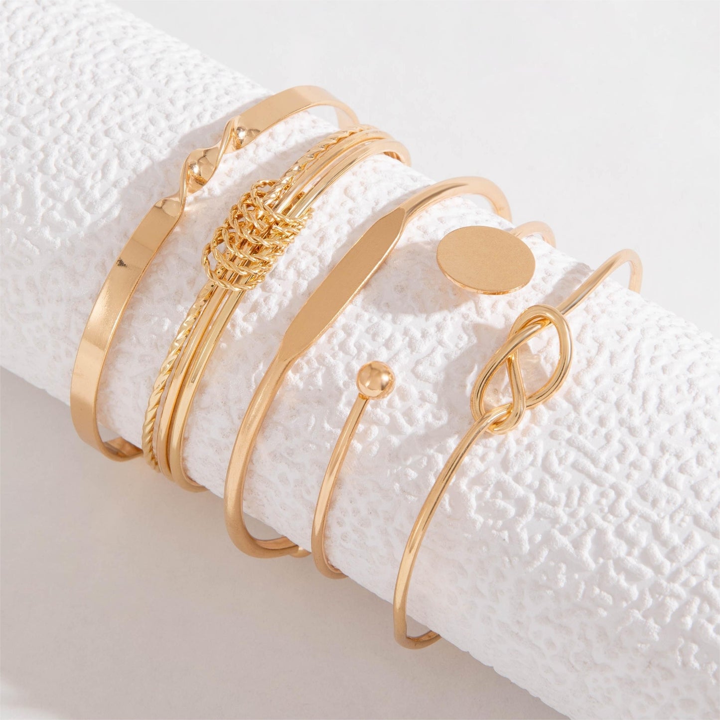 5pcs/set Bangle, Minimalist Geometric Round Glossy Alloy Bangle Bracelet.
