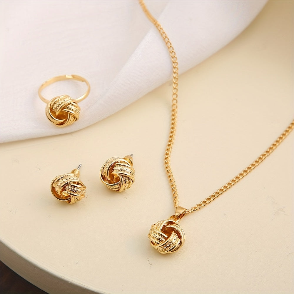 Jewelry Set Vintage Boho Knot Design, Zinc Alloy, Includes Ring, Earrings, Necklace, for Women