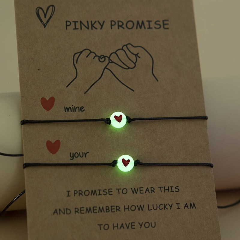 2 pcs Luminous Flat Round Bracelet For Best Friend/ Couples