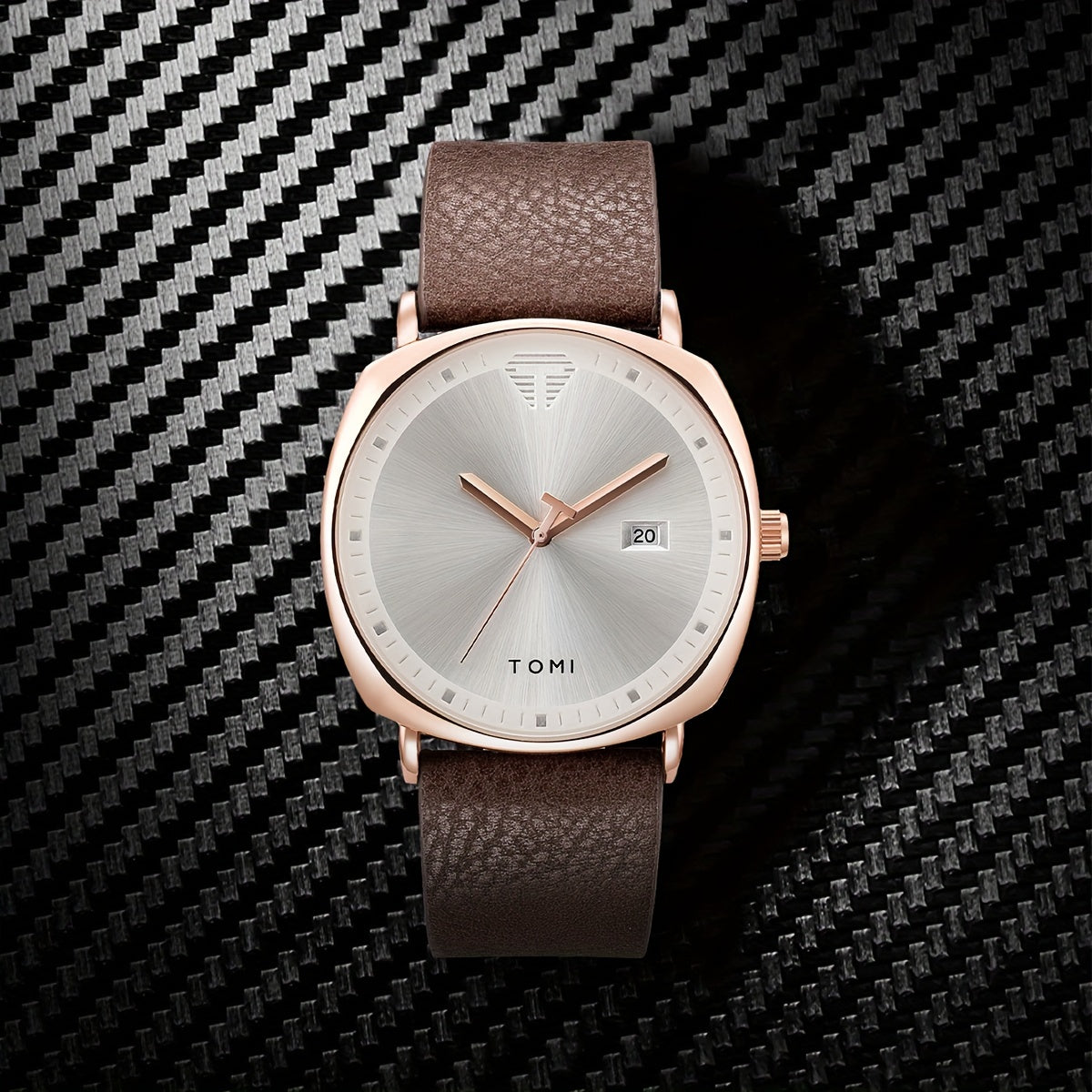 TOMI Men'S Simple Style Quartz Watch with Moon Phase Calendar, Rectangle Case, Faux Leather Band, Non-Rechargeable Battery