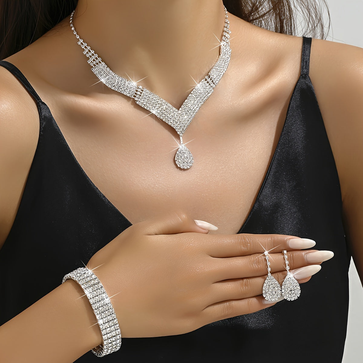 1 Necklace + 1 Pair of Earrings + 1 Bracelet Bridal Jewelry Set