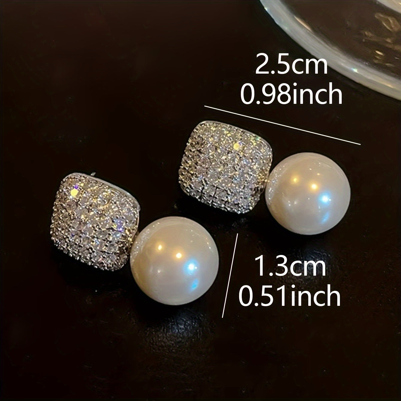 1 Pair Of Luxury Women's Earrings With Full Artificial Crystal Artificial Pearl