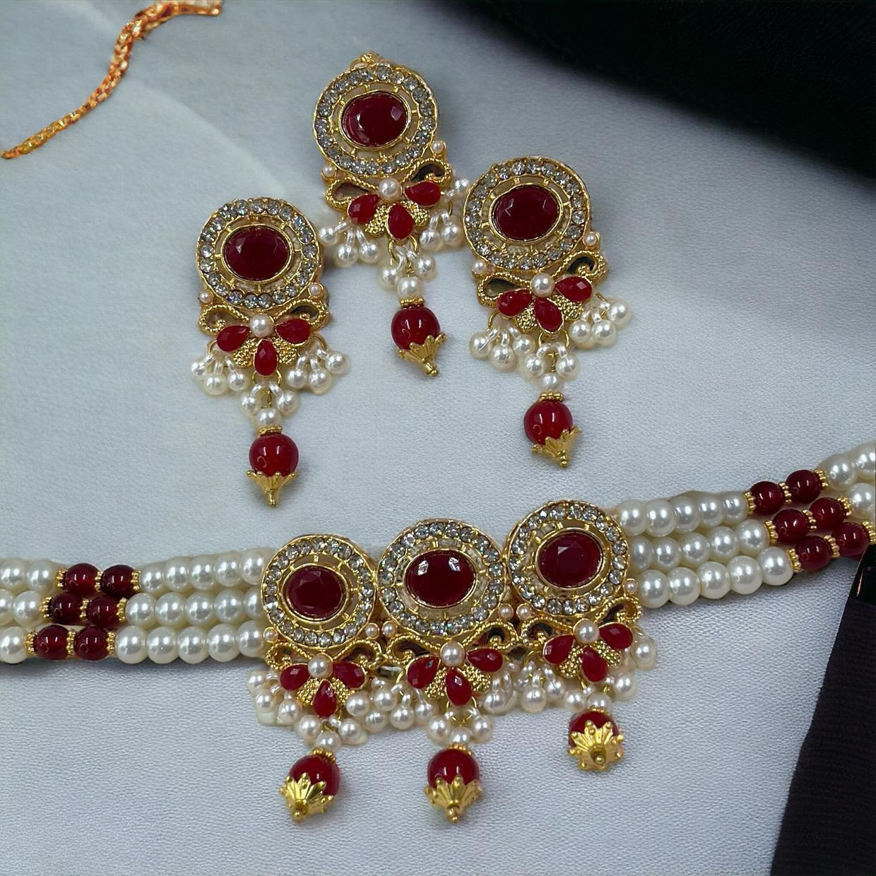 Oval/Pearl Drop Choker Set